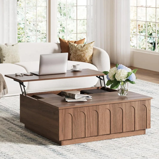 Lift Top Coffee Table Modern Storage Walnut Arched Design 31.5 Inch