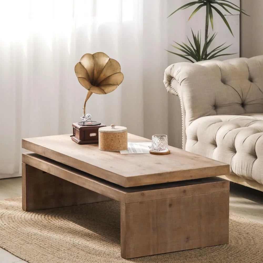 Rectangle Coffee Table Mid Century Modern Solid Wood Accent Table