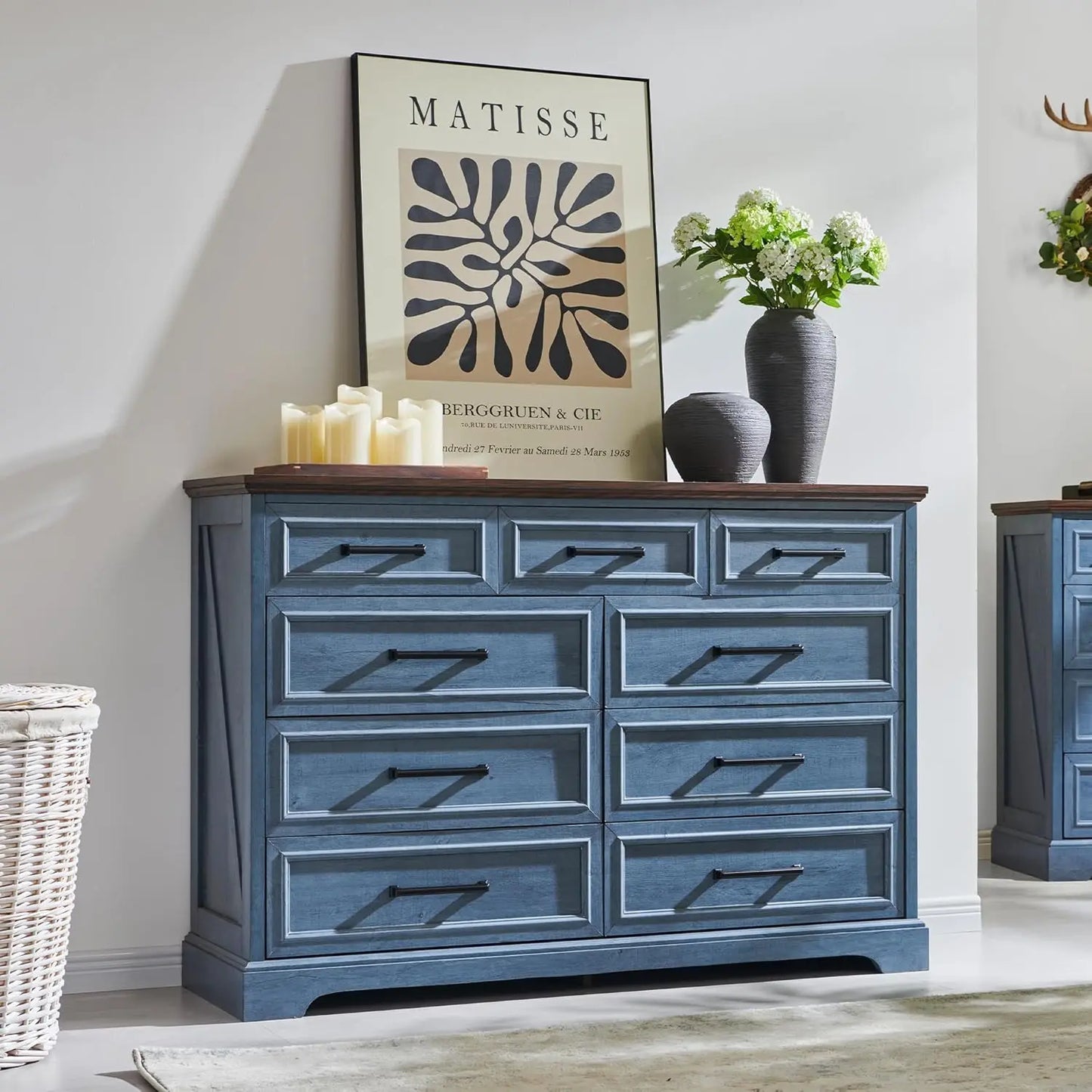 **** Farmhouse 9 Drawer Dresser Tall Modern Bedroom Storage Furniture