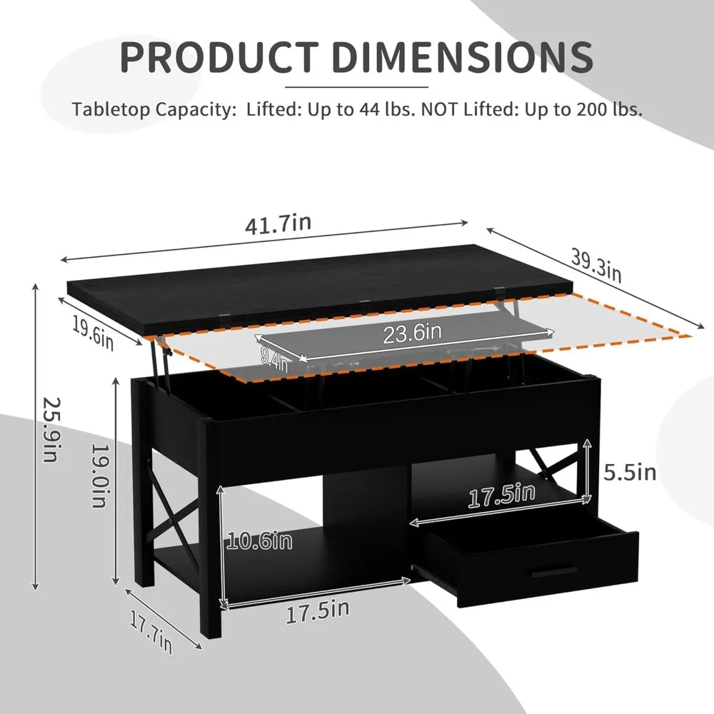 Multi-Functional Lift Top Coffee Table with Drawers and Hidden Storage