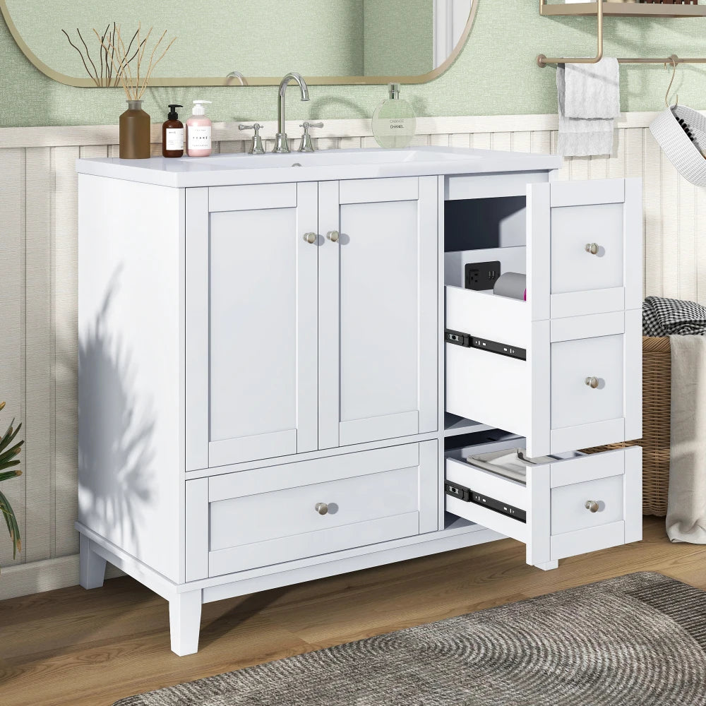 36 Inch Modern Bathroom Vanity with USB Charging and Ample Storage