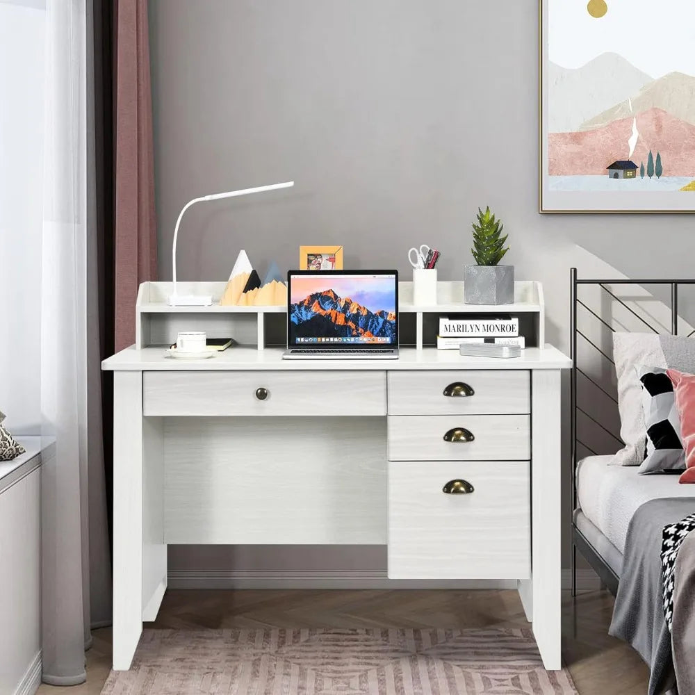 Computer Desk with 4 Storage Drawers and Hutch Vintage Home Office Desk