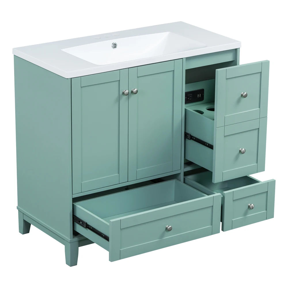 36 Inch Modern Bathroom Vanity with USB Charging and Ample Storage