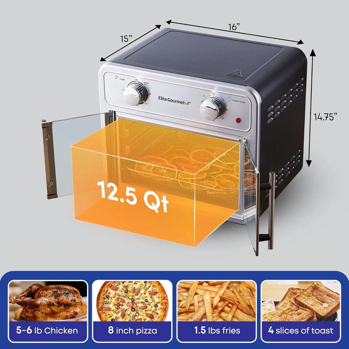 Ljustra 12L Air Fryer Oven Double French Doors 1500 Watts Multi-Cooker