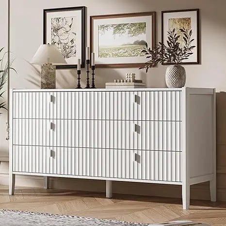 Modern 6 Drawer Dresser Fluted Design Wood Chest of Drawers Storage