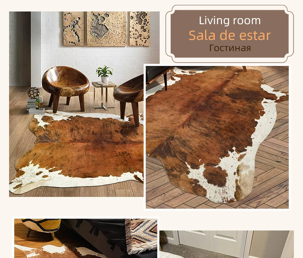 American Style Animal Print Faux Fur Cowhide Rug for Living Room Bedroom