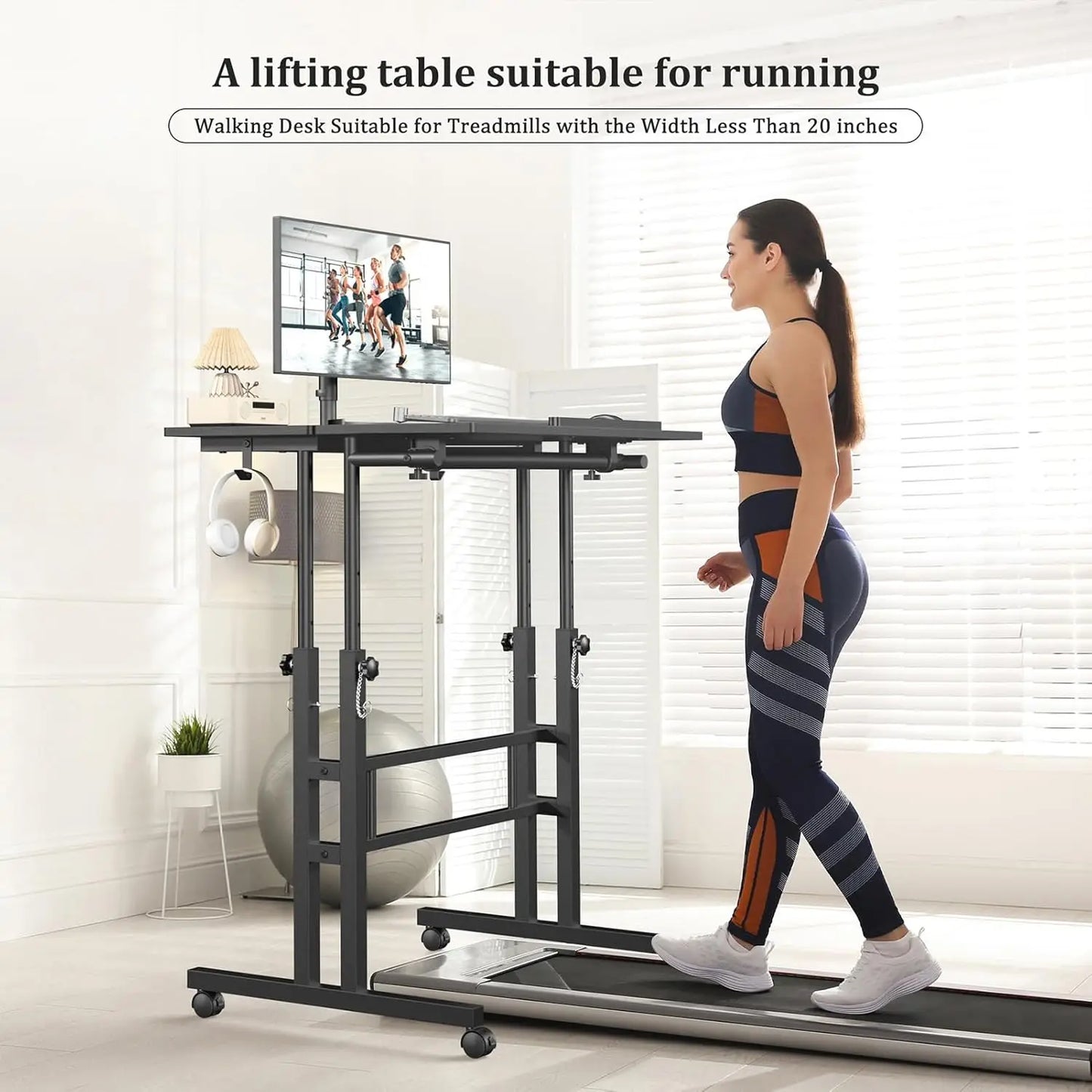 Mobile Standing Desk with Wheels Portable Adjustable Height Office Table