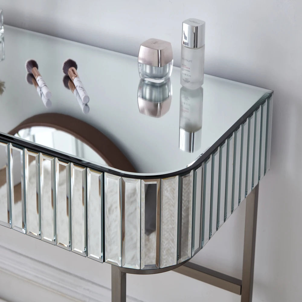 33.9" Mirrored Makeup Vanity Desk with LED Mirror and Storage Drawers