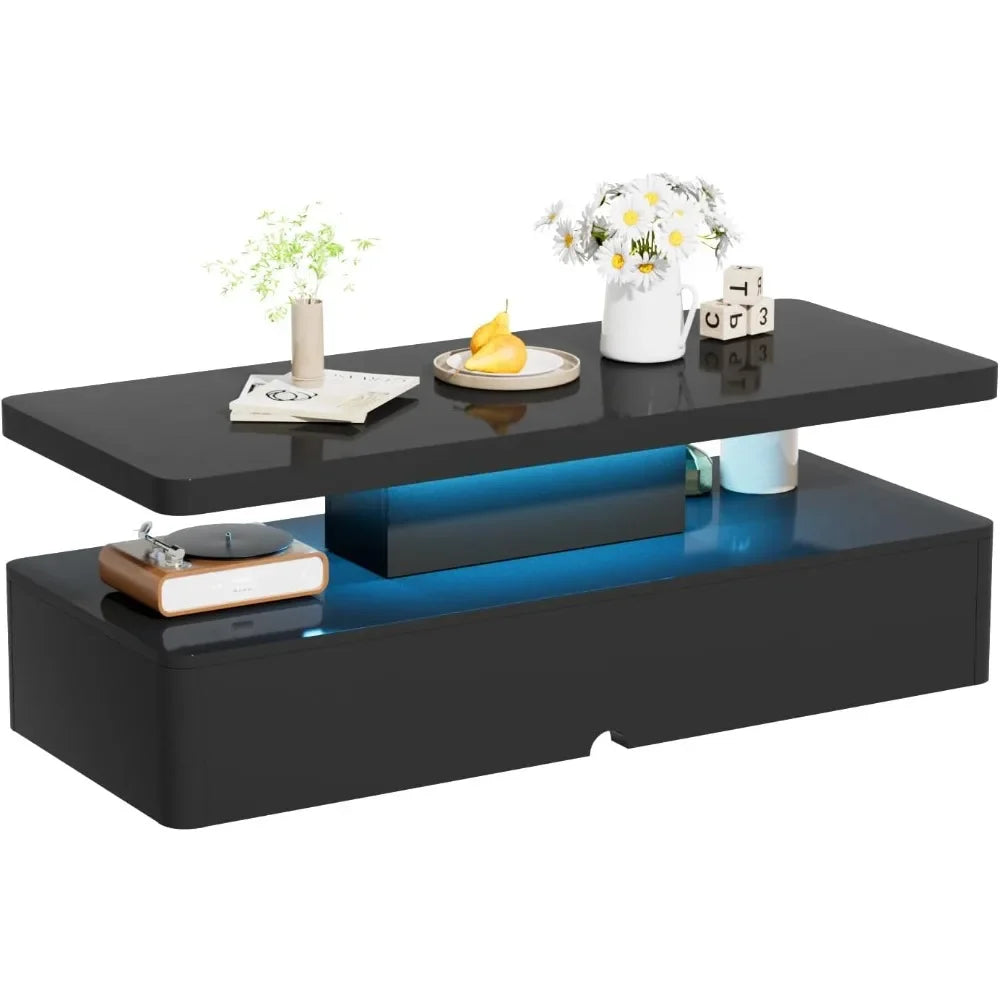 Modern LED Coffee Table 40 Inch Double Layer Stylish Living Room Table