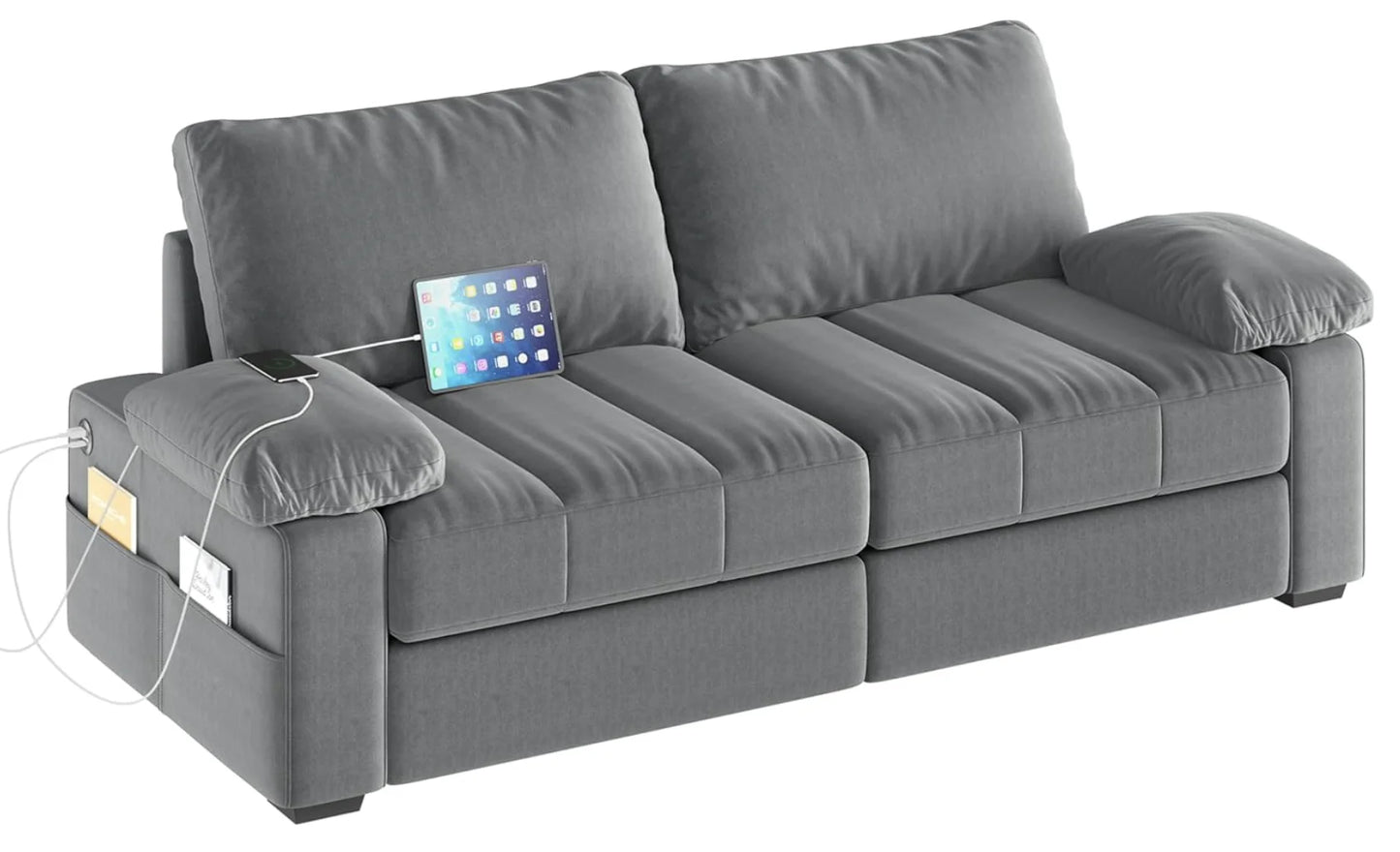 Ljustra 79 Inch Modern Velvet Sofa Couch with USB Ports & Storage