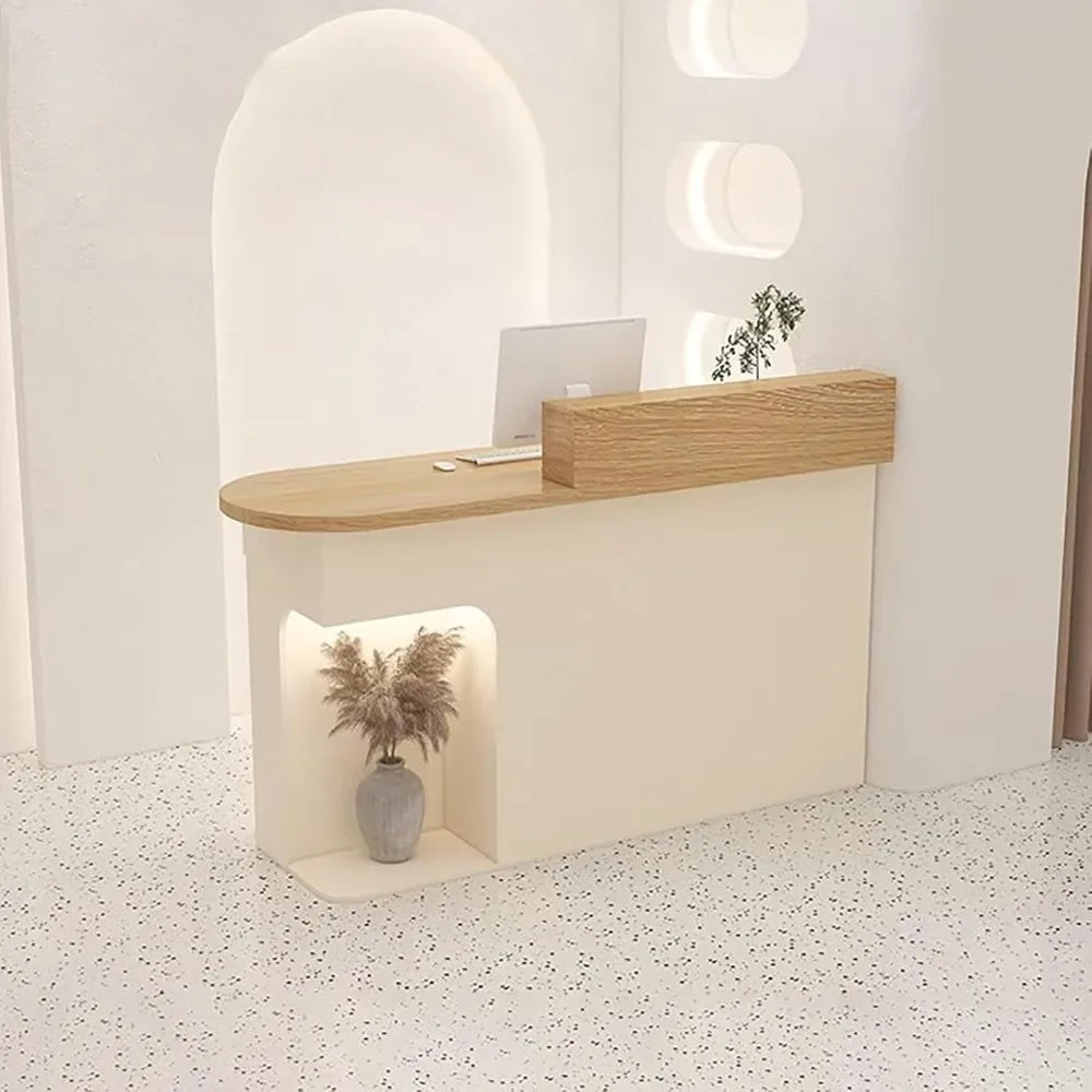 Reception Desk Checkout Counter Oval Desktop with Lockable Drawers