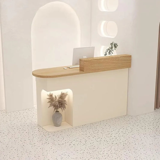 Reception Desk Checkout Counter Oval Desktop with Lockable Drawers
