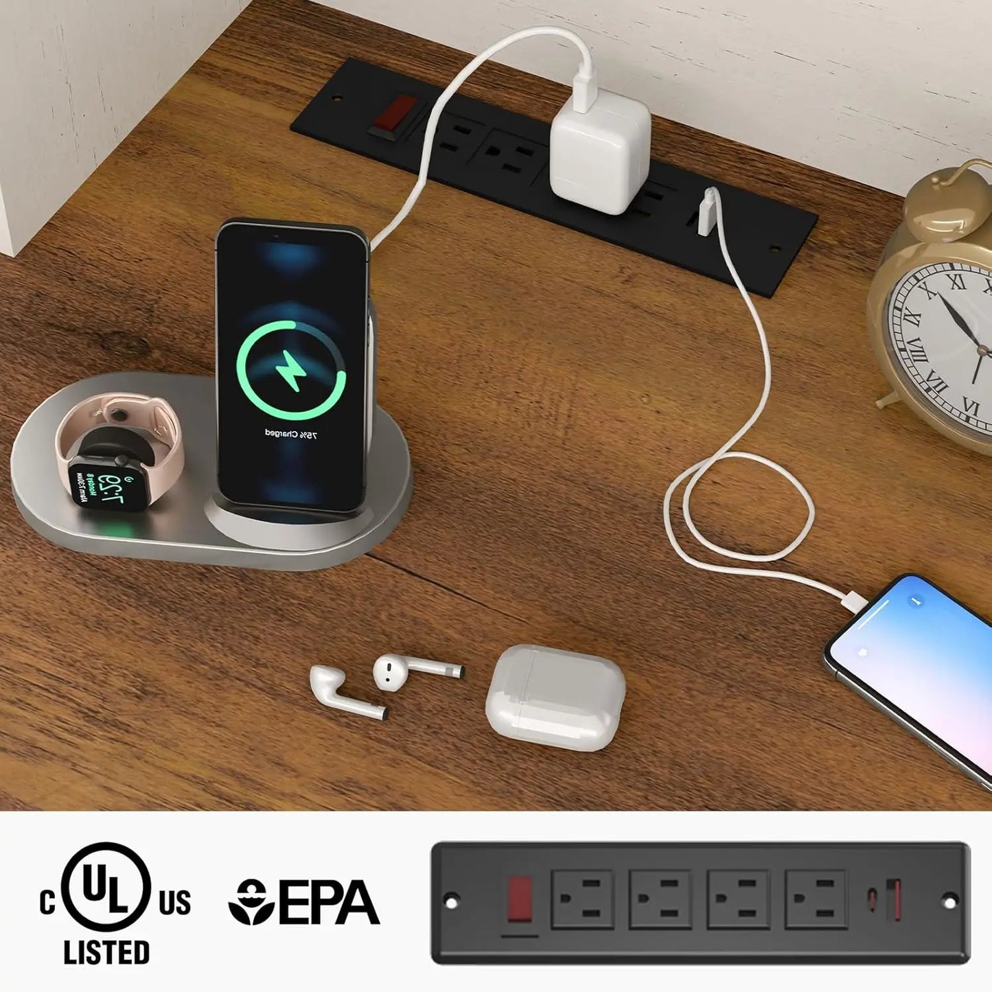 Ljustra Executive Desk with Storage Cabinet and Power Outlet 67.9 Inch