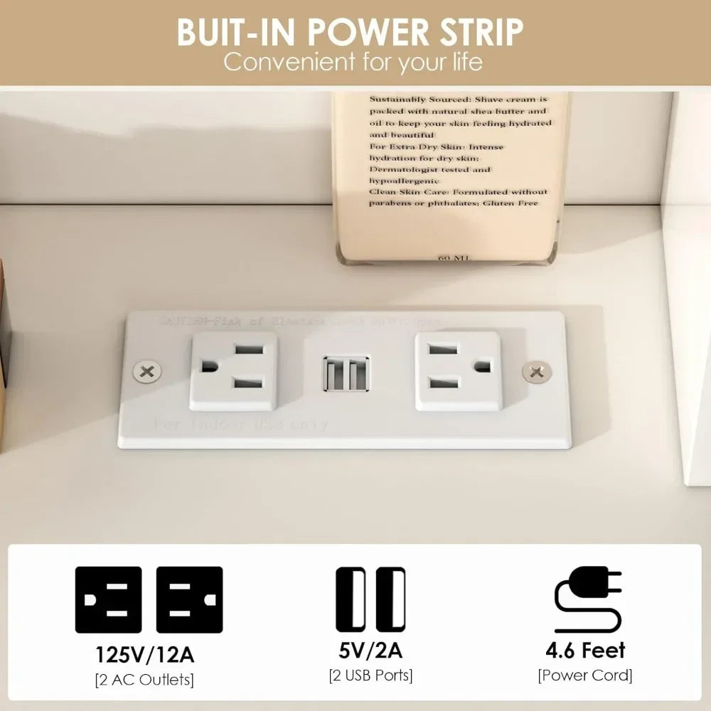 Makeup Vanity Desk with Lighted Mirror Power Strip 3 Lighting Modes Storage