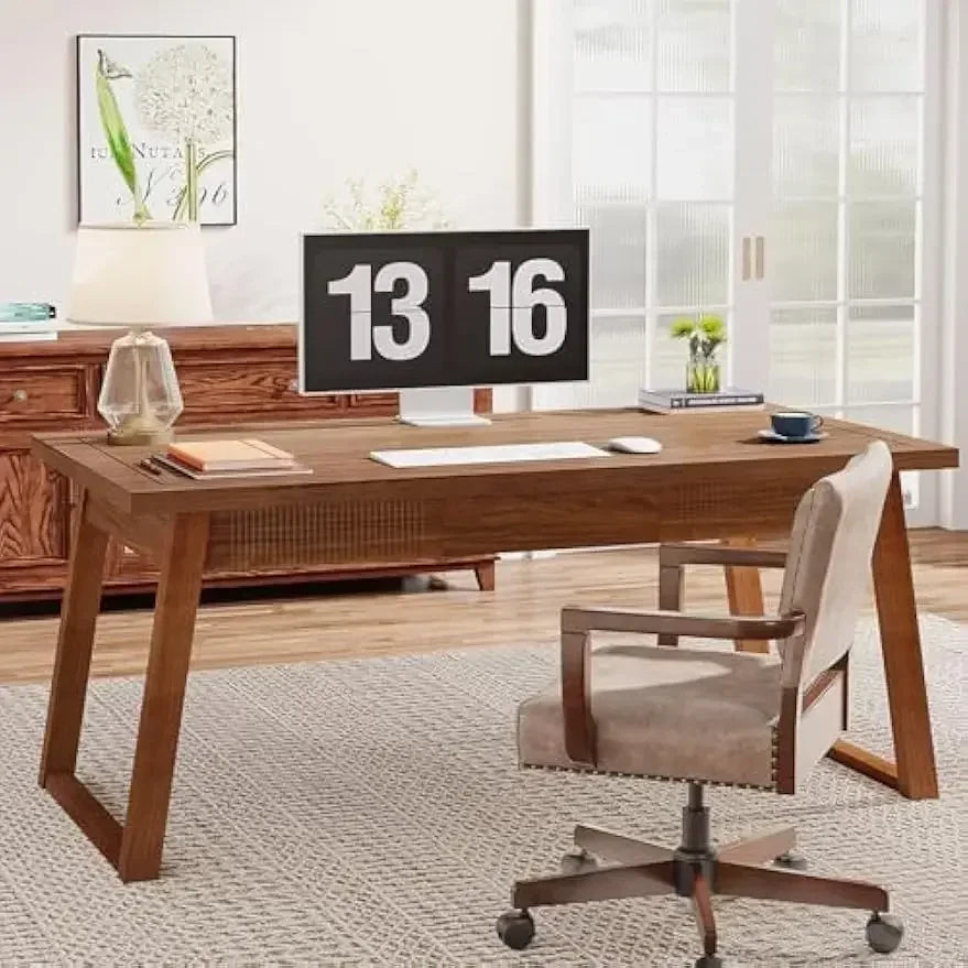 Ljustra 55 Inch Home Office Executive Desk Solid Wood Mid-Century Modern