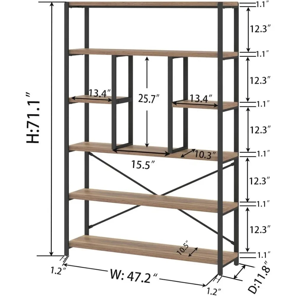 Tall Industrial Etagere Bookcase Modern Open 6 Tier Bookshelf Organizer