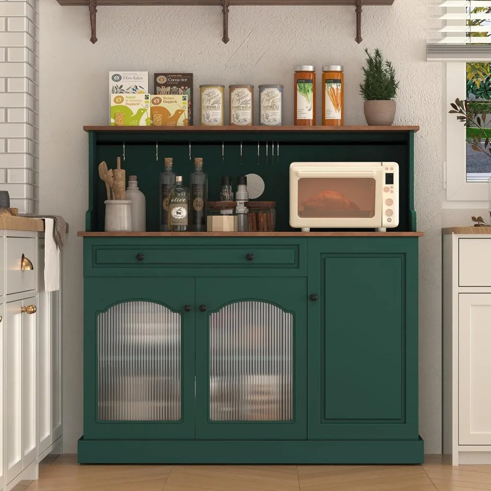 48 Inch Kitchen Pantry Cabinet Wood Coffee Bar Storage Microwave Stand