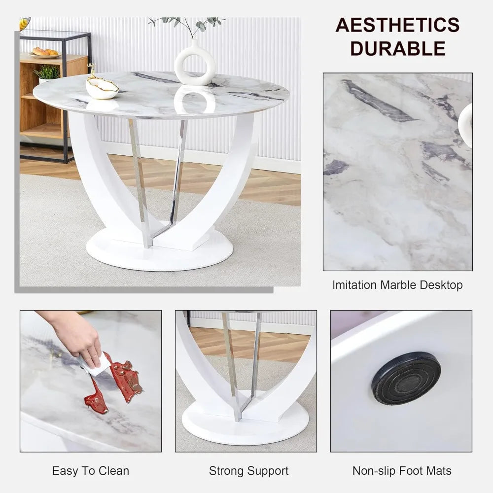 48 Inch Round Dining Table for 4 Sturdy Faux Marble Pedestal Table
