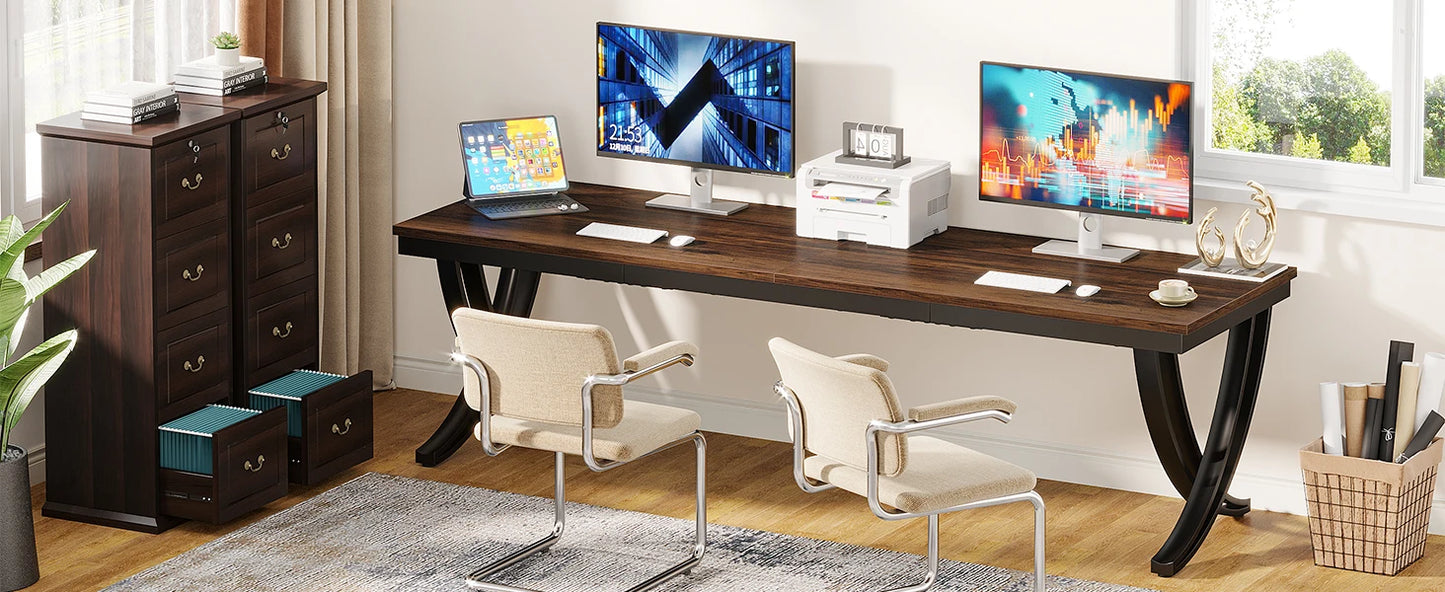 Modern L-Shaped Executive Desk with Drawers and File Cabinet Office