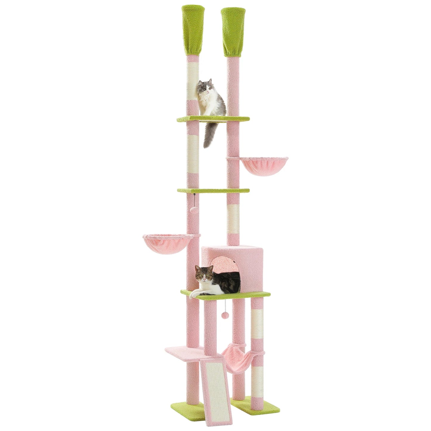 Cactus Cat Tree Floor to Ceiling Cat Tower 7 Tiers with Hammocks and Scratching Posts