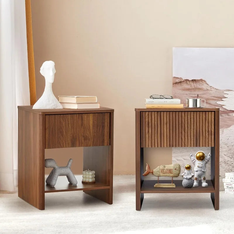 Mid Century Modern Nightstand Set 2 with Drawer for Bedroom Living Room