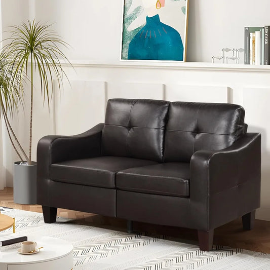 Modern Faux Leather Loveseat Sofa for Small Spaces Living Room