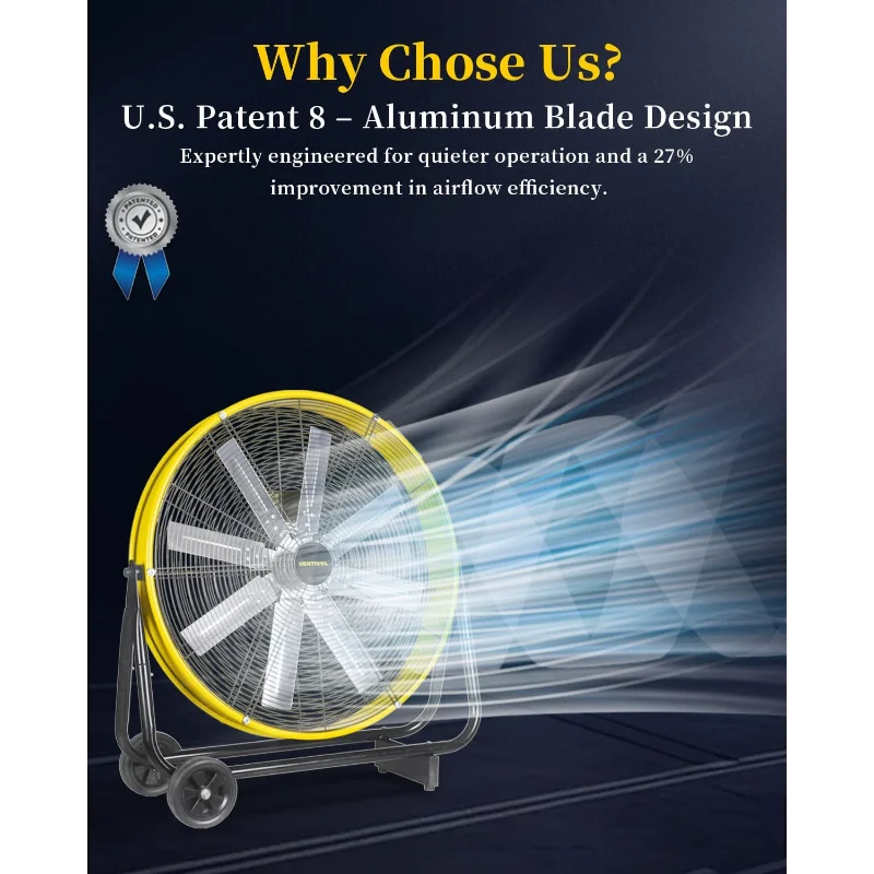 VENTISOL 24 Inch Industrial Floor Fan High Velocity 9500 CFM Heavy Duty