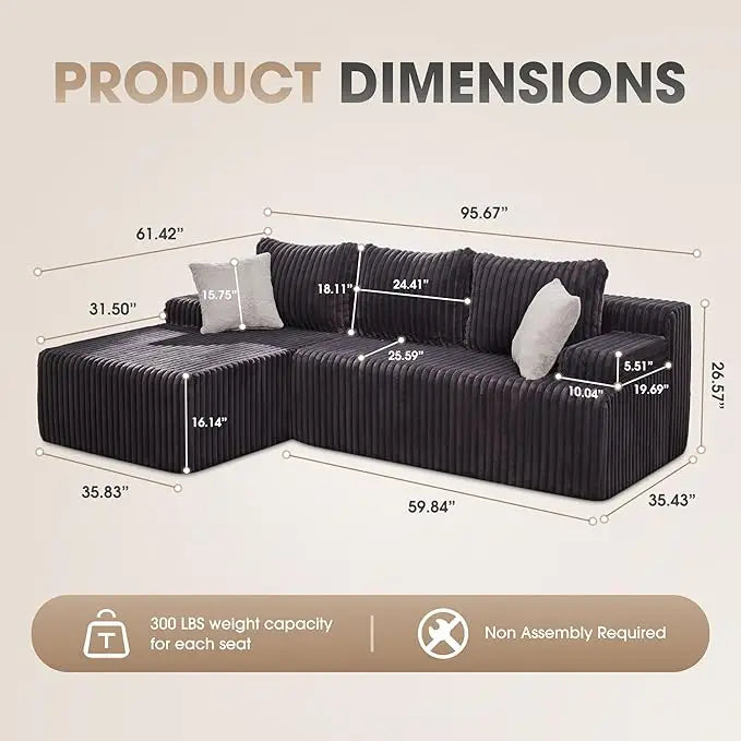 Ljustra Modular L-Shaped 3-Seat Sectional Sofa with Storage