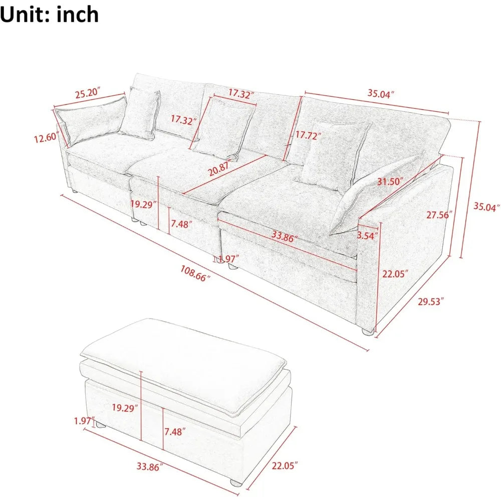 Ljustra Modular Sectional Couch Chenille L-Shaped Sofa for Living Room