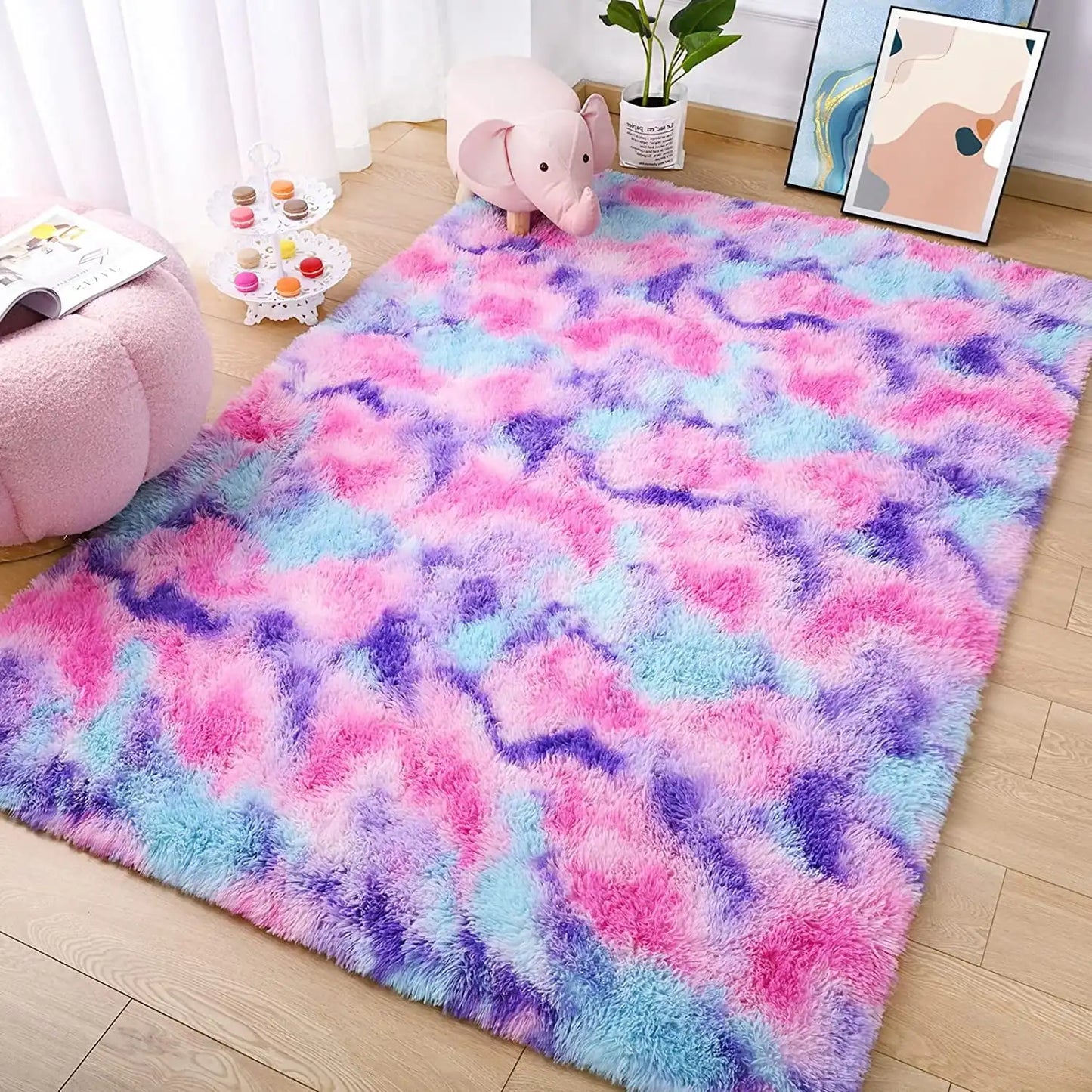 Ljustra Super Soft Plush Tie Dye Velvet Rug for Living Room Bedroom