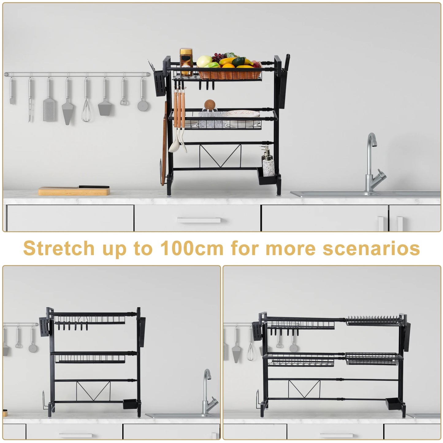2 Tier Kitchen Storage Shelf Over Sink Adjustable Dish Drying Rack
