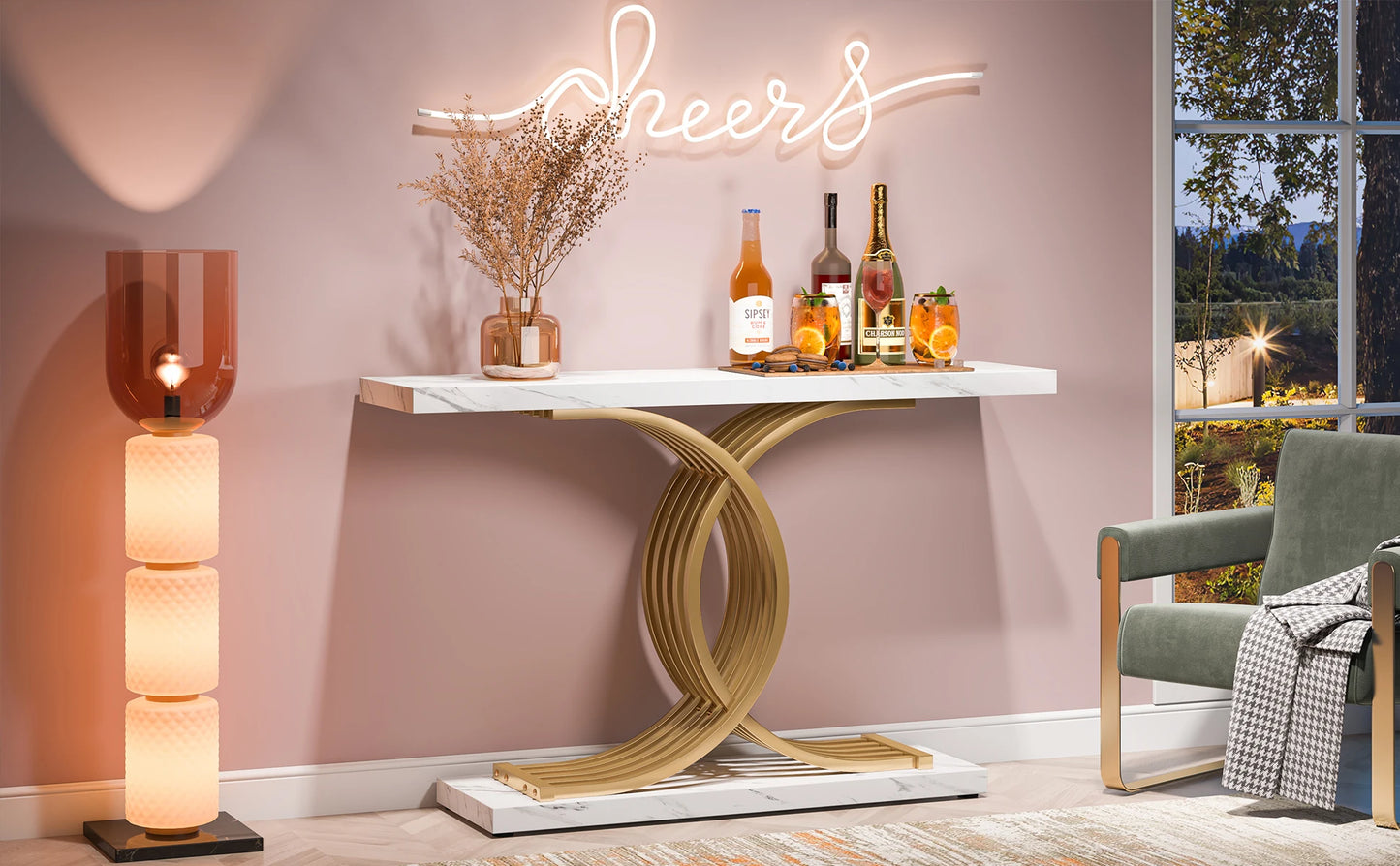 Ljustra Modern 39-Inch Console Table Faux Marble Gold Metal Legs