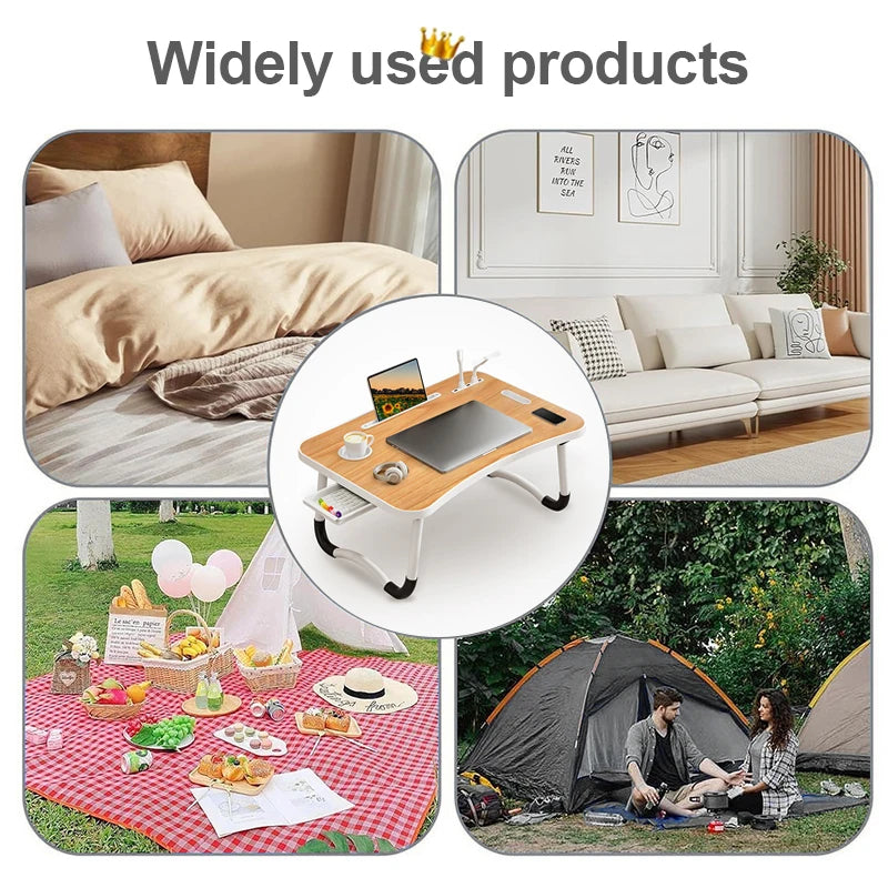 Portable Laptop Desk with USB Light Fan Cup Holder and Tablet Slot