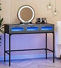 RGB Vanity Makeup Desk with 6 Drawers Smart Lighting and Charging Station