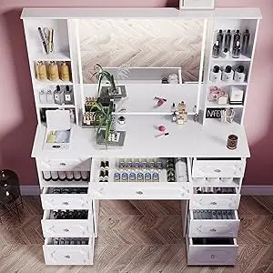 Dressing Table Vanity Desk with Mirror Lights Bluetooth Speaker Makeup