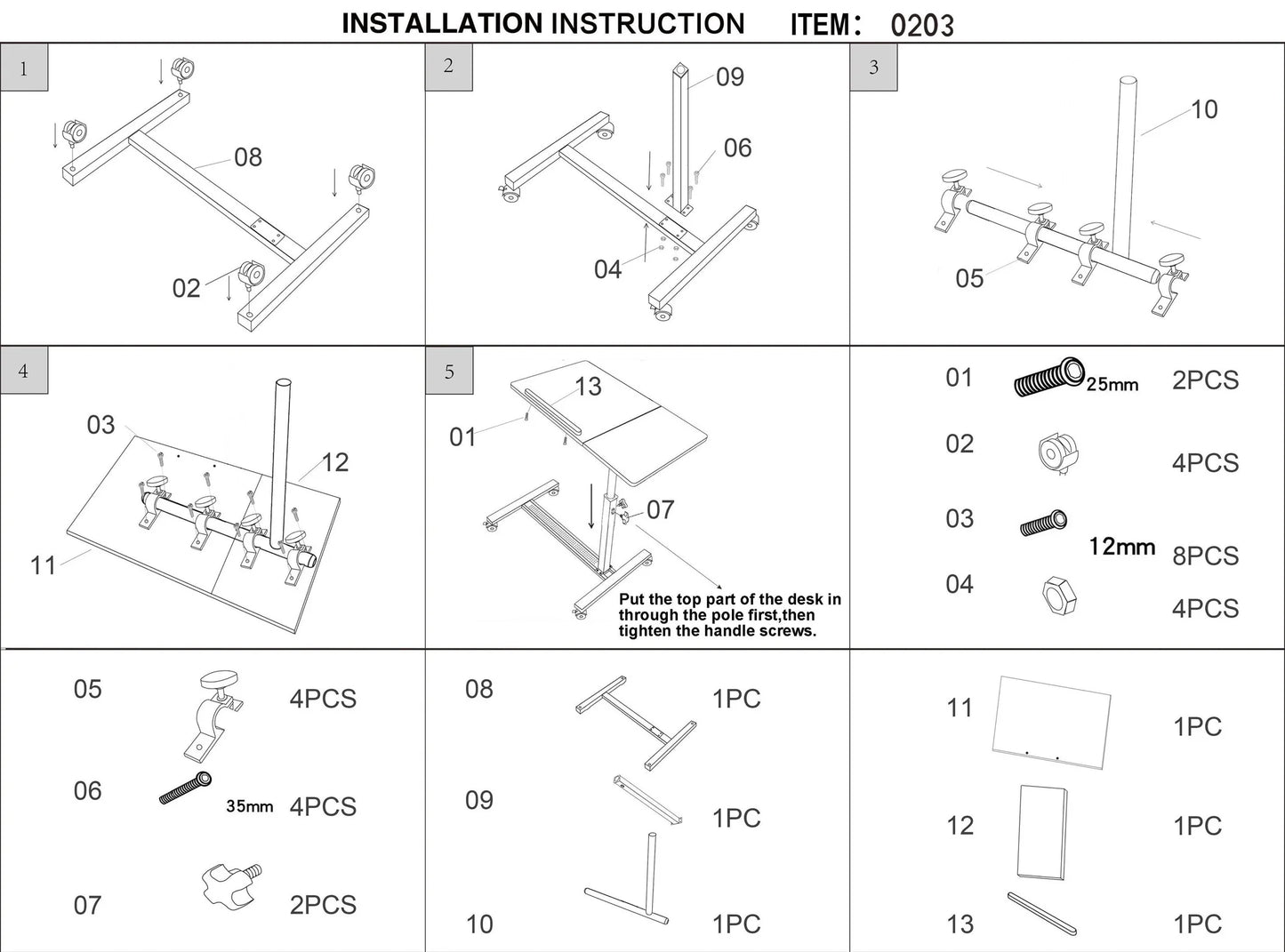 Adjustable Laptop Desk Rolling Mobile Stand 360° Rotating Workstation