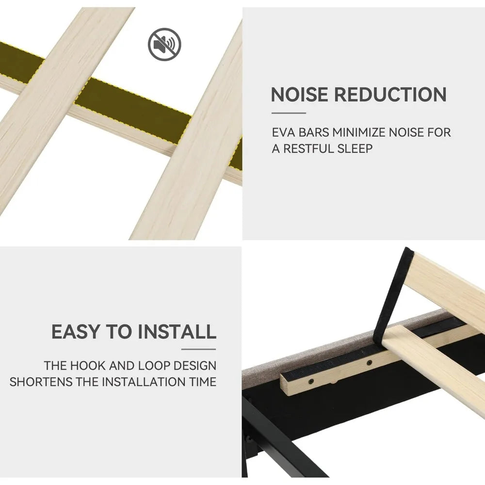 Ljustra King Bed Frame Upholstered Headboard LED Lights Charging Station