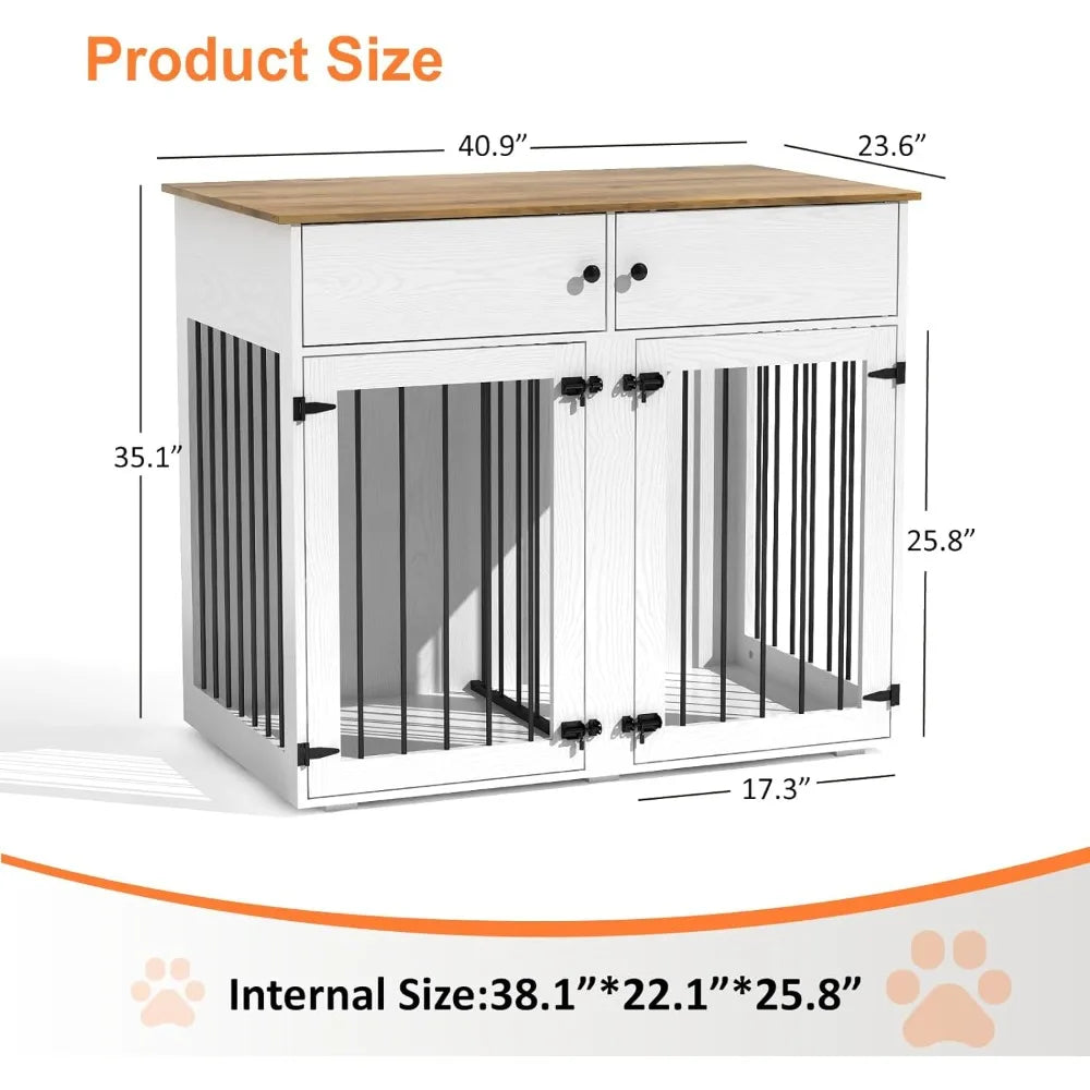 Large Dog Crate Indoor Furniture 41 Inch Wooden Kennel for 2 Dogs
