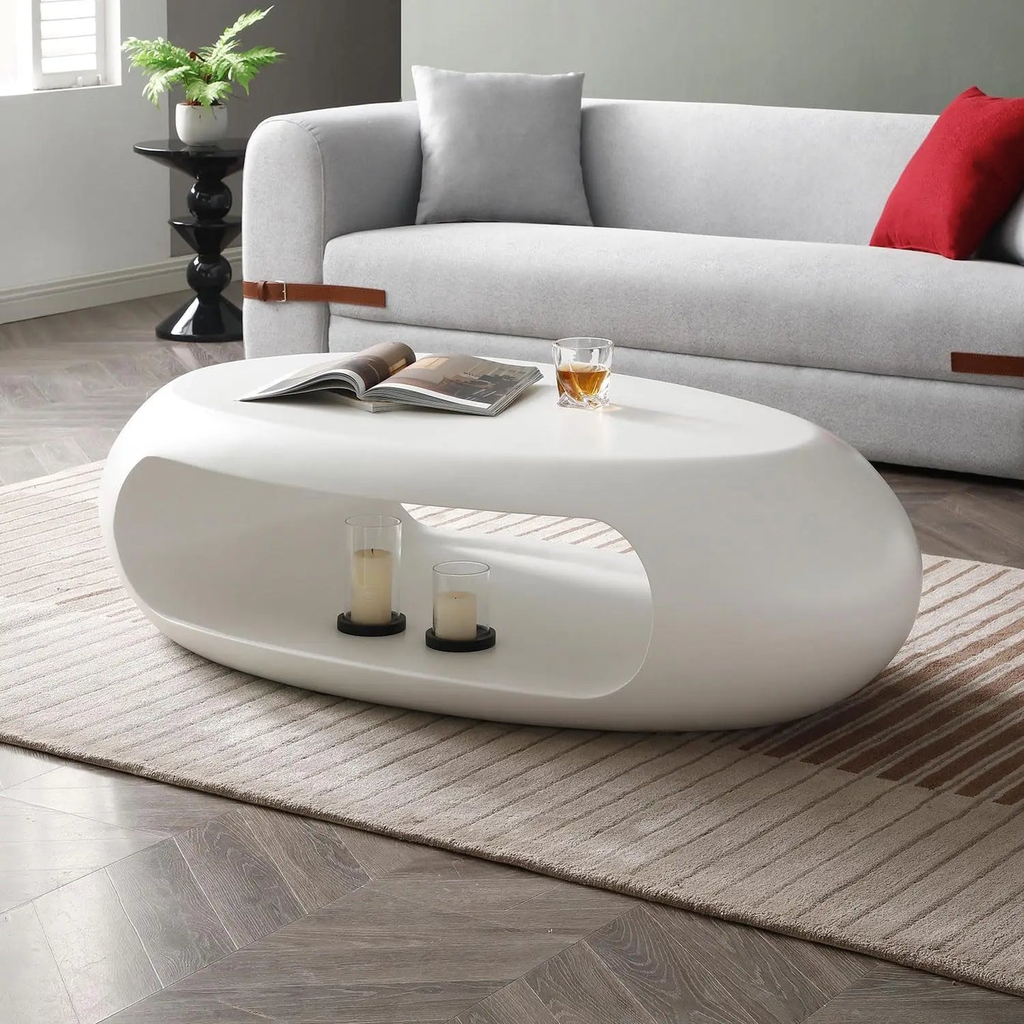 Ljustra Lumisol 53.93” Oval Coffee Table Modern Fiberglass Storage Shelf