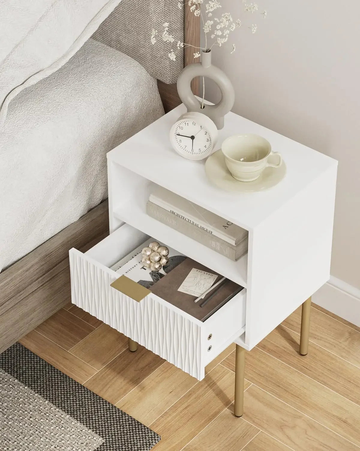 Modern Bedside Table with Storage Drawer Small Nightstand End Table