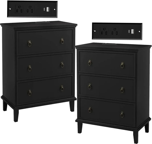27.6 Inch Nightstand Set of 2 with Charging Station and 3 Drawers