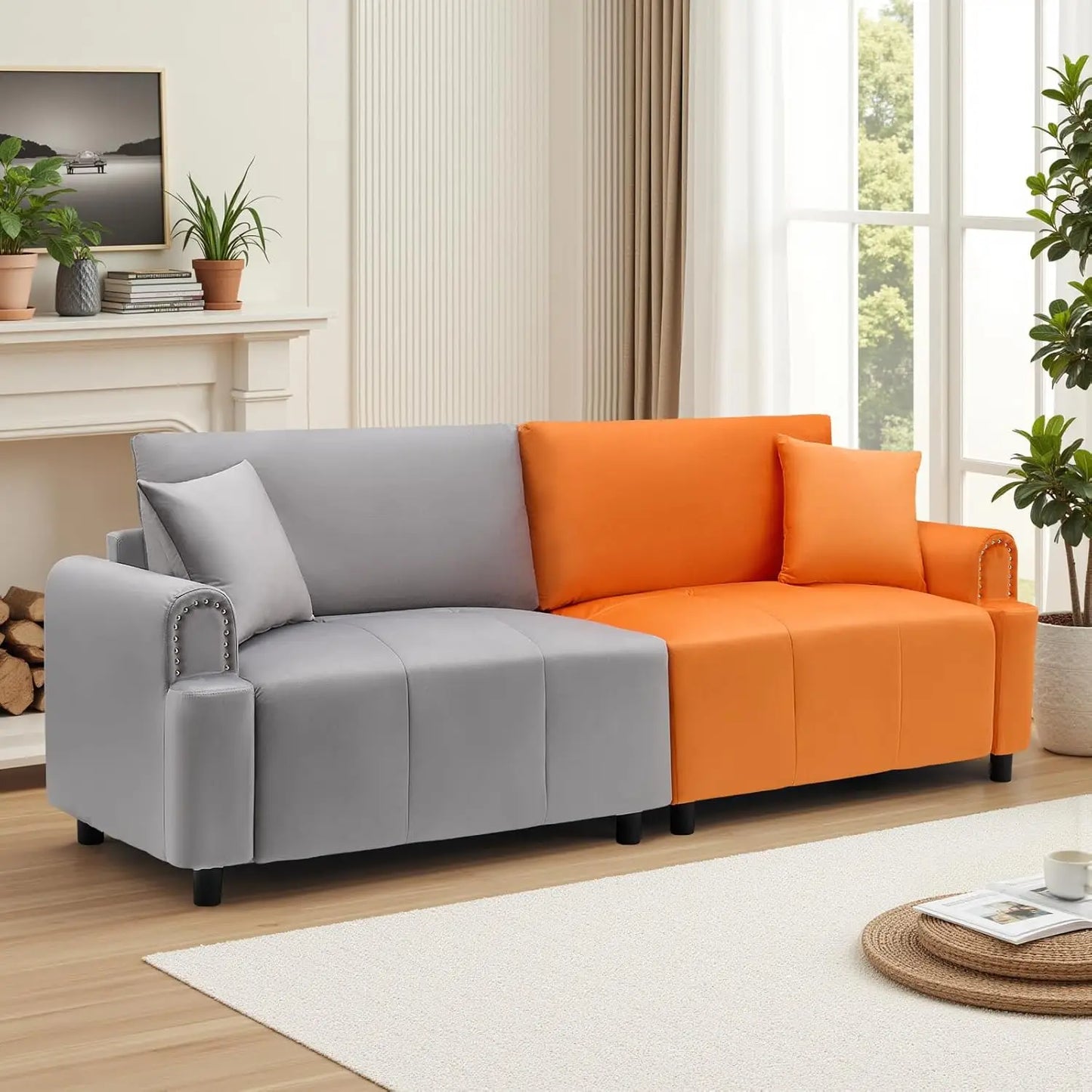 Ljustra 87 Inch Modular Sectional Sofa Velvet Sleeper USB Ports