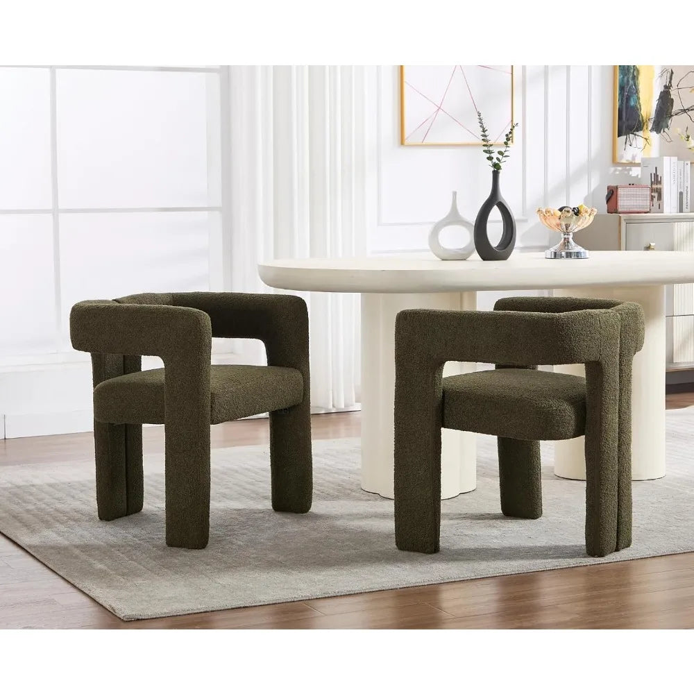 Modern Barrel Dining Chairs Set of 2 Upholstered Boucle Accent Chairs