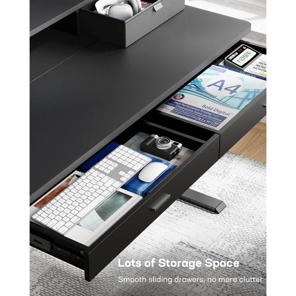 Electric Standing Desk with 4 Drawers Adjustable Height Home Office