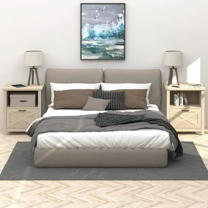 Ljustra 30 Inch Tall Nightstand Set of 2 Sturdy Wood Bedside Table