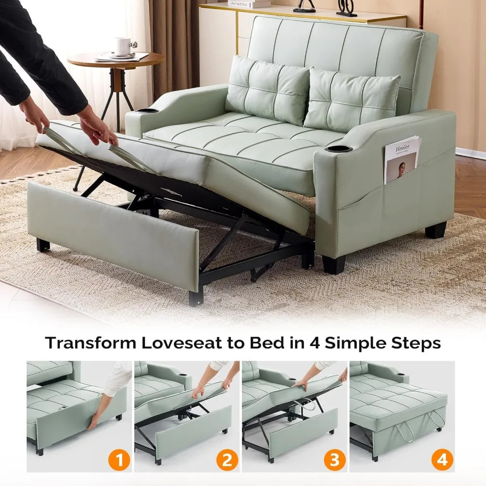 3-in-1 Convertible Futon Sleeper Sofa Bed Pull Out Loveseat with USB & Side Pockets