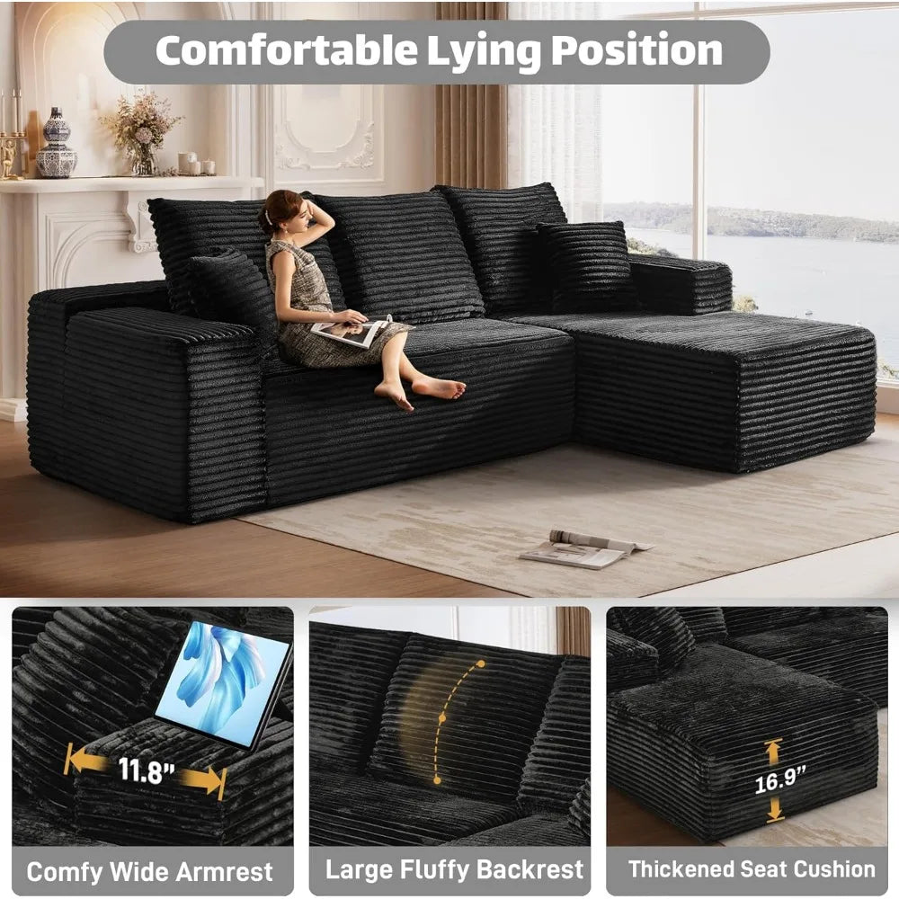 Ljustra Cloud Couch Sectional Modular Sofa 107" Comfy L Shaped Black