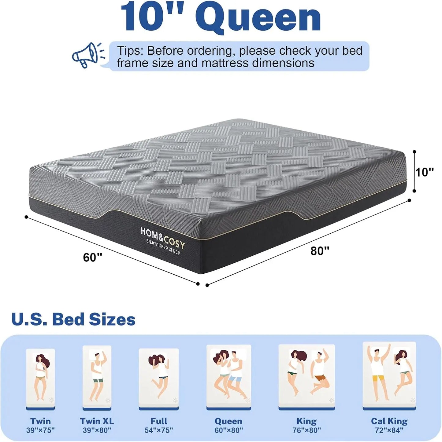 Ljustra 10 Inch Queen Size Mattress Luxury Cooling Gel Memory Foam Firm