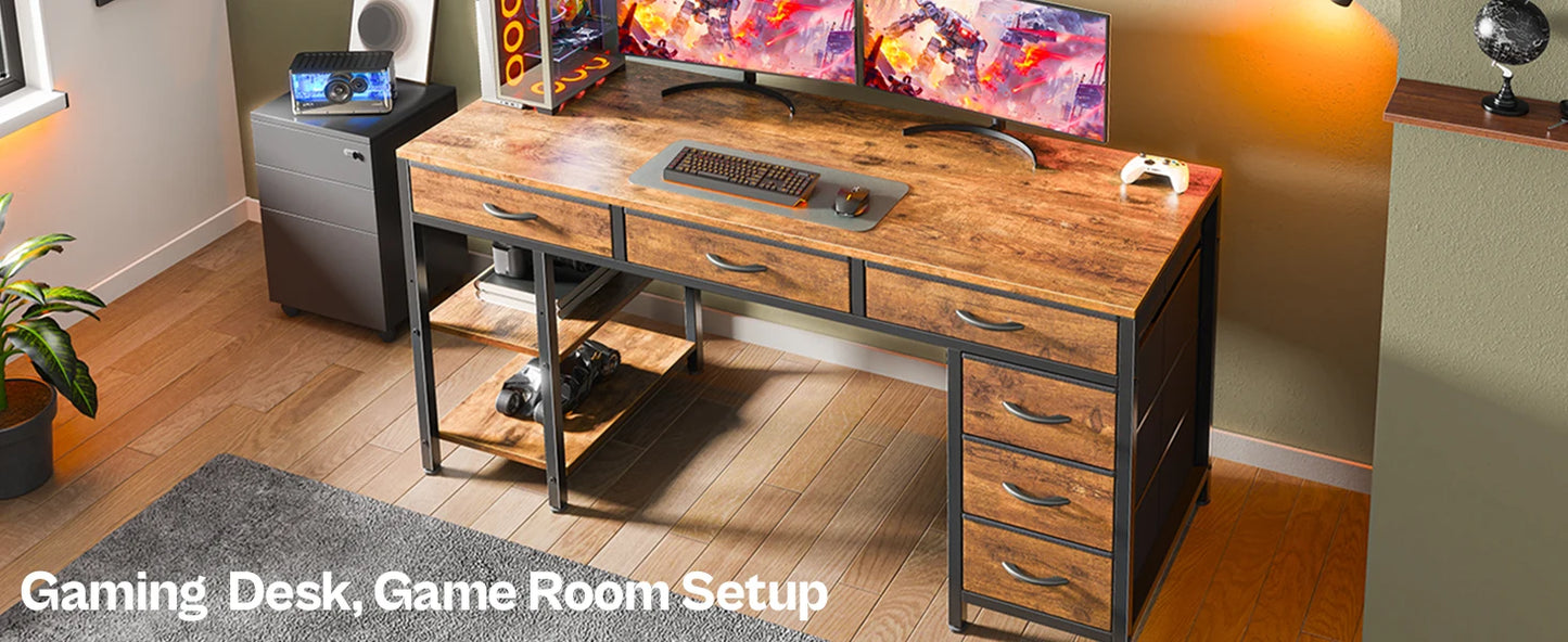 Computer Desk with 6 Drawers Reversible Corner Storage Office Desk