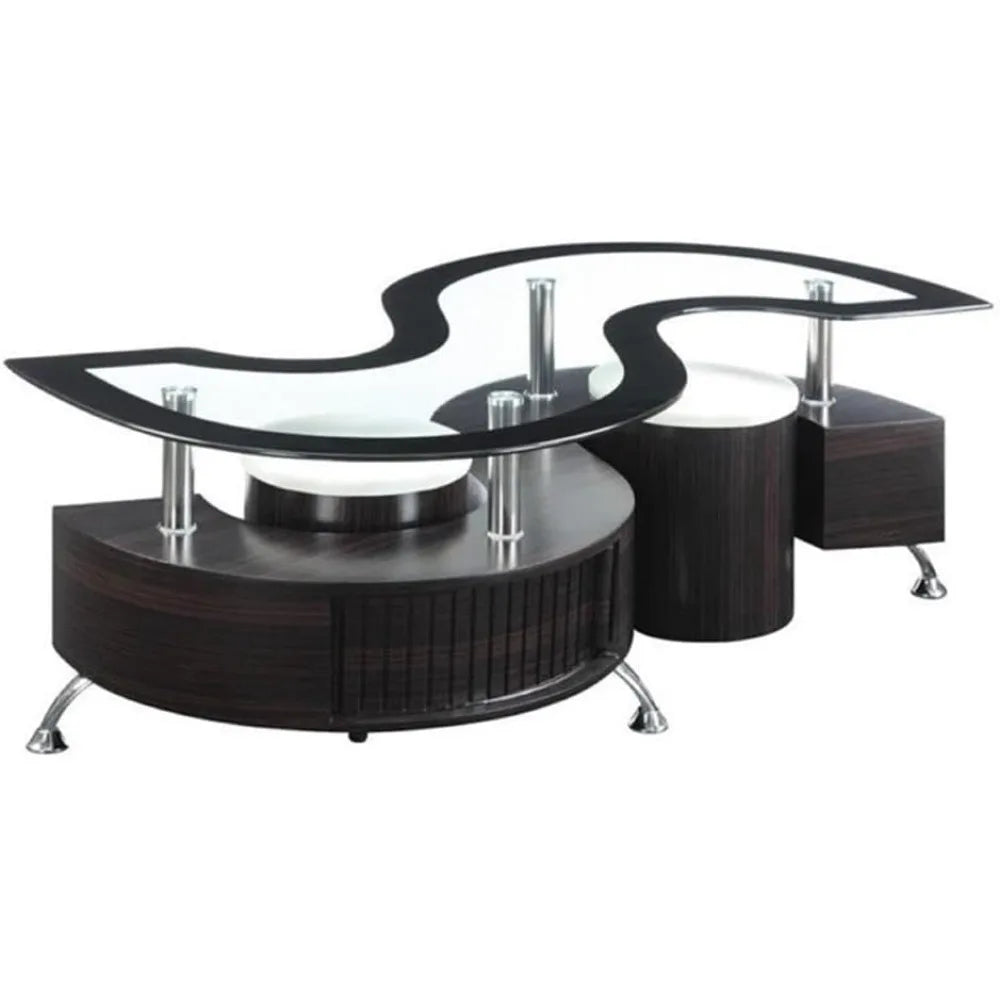 Cappuccino Coffee Table Set Modern Glass Wood Living Room Furniture